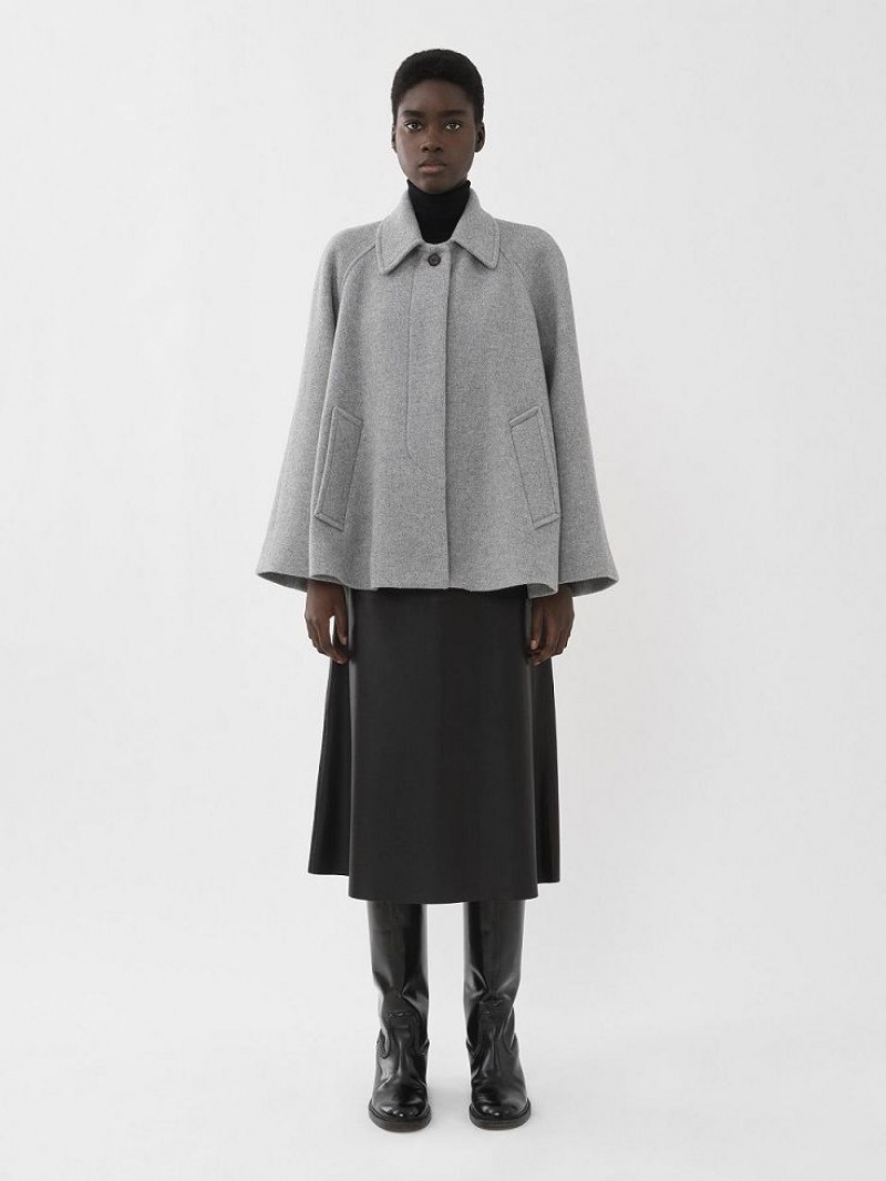 Cosy Grey Chloe Short Cape Coats | CHE-SR13804