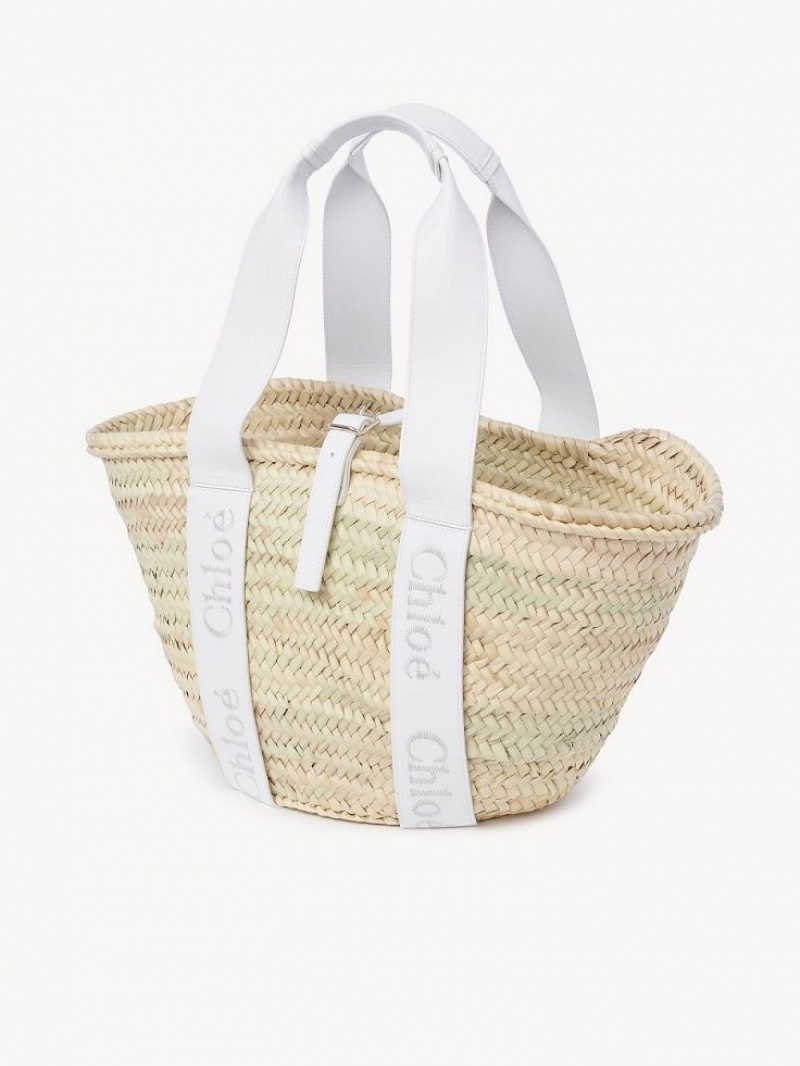 Crystal White Chloe Sense Medium Basket Tote Bags | CHE-SR13381