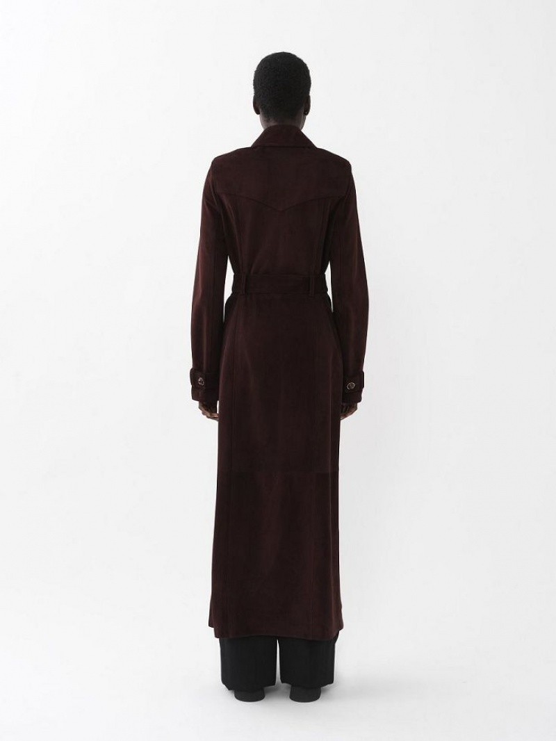 DARKENED BROWN Chloe Long Trench Coat Leather | CHE-SR14119