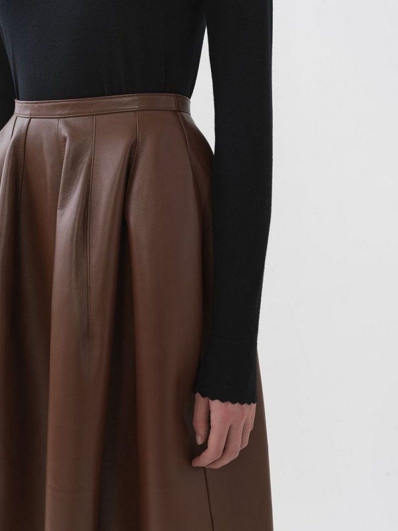 DARK CHESNUT Chloe Gathered Mid-length Skirts | CHE-SR14080