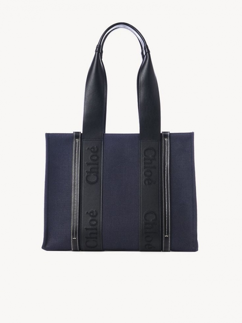 DEEP DENIM Chloe Medium Woody Tote Bags | CHE-SR13391