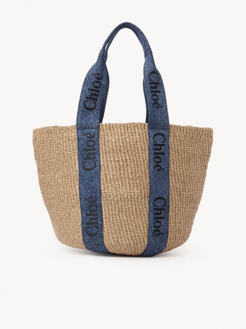 Denim Chloe Large Woody Basket Tote Bags | CHE-SR13331