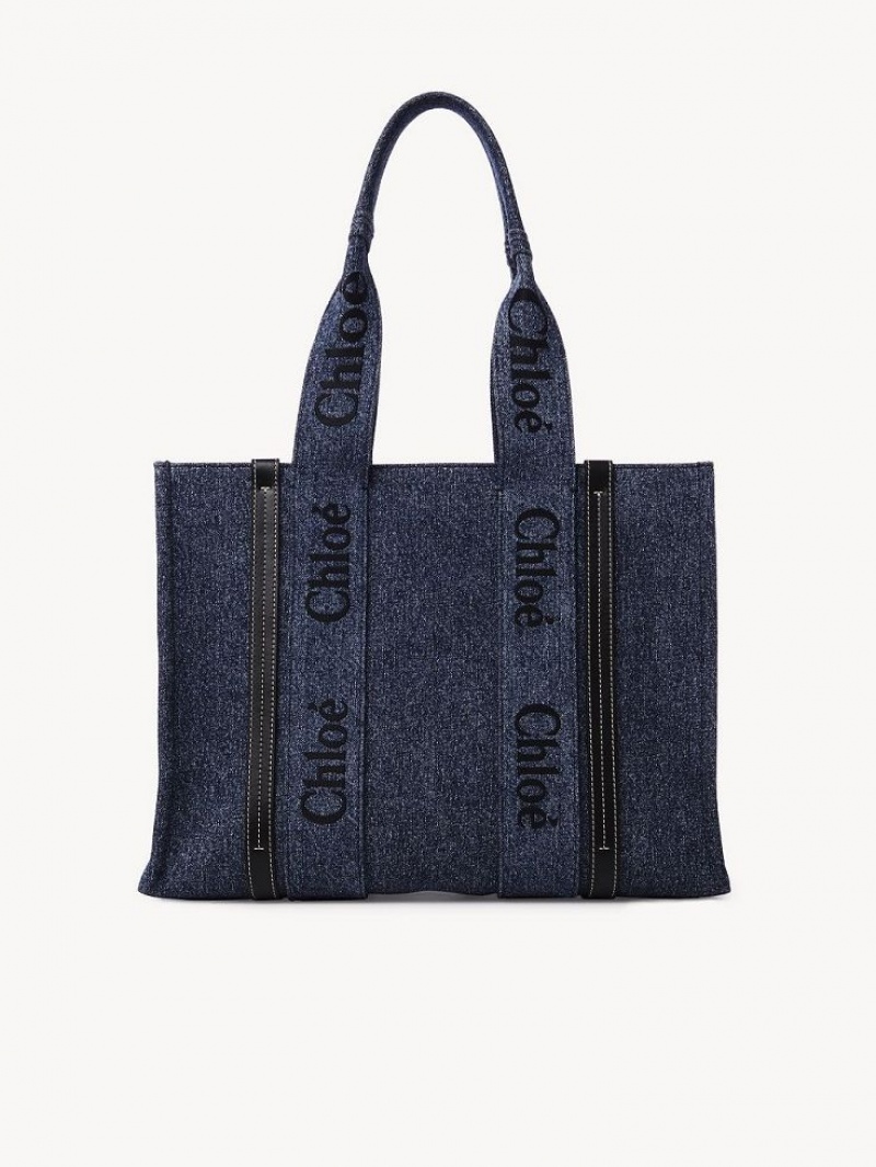 Denim Chloe Medium Woody Tote Bags | CHE-SR13316