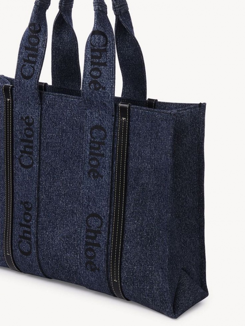 Denim Chloe Medium Woody Tote Bags | CHE-SR13316