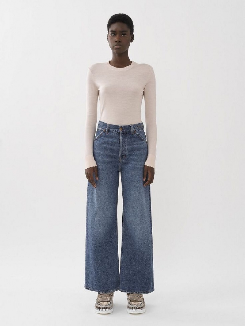 Dusky Blue Chloe Stromboli Wide Cropped Jeans | CHE-SR14011