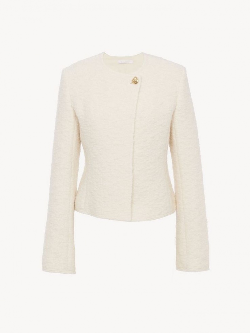 Eden White Chloe Collarless Fitted Jackets | CHE-SR13771