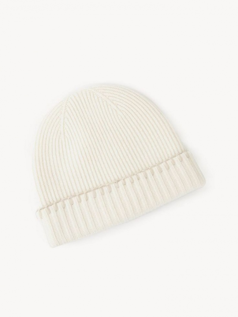 Eden White Chloe Ribbed Knit Beanie Hats | CHE-SR14473