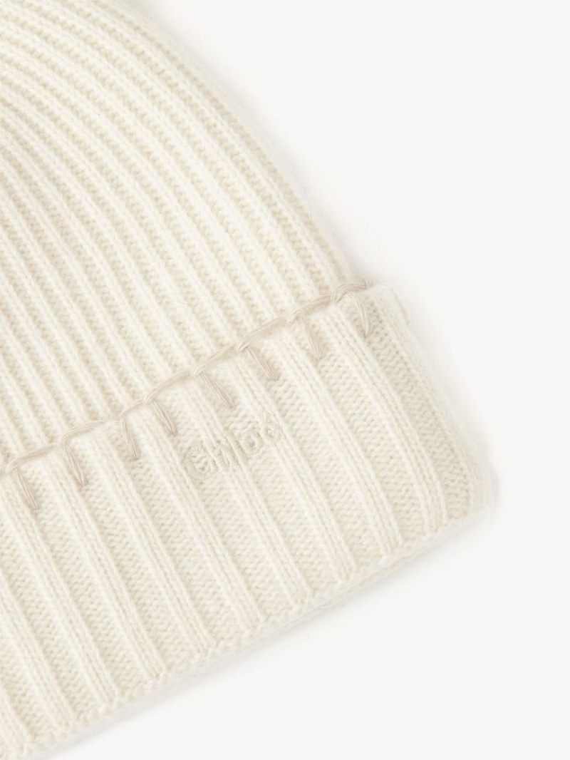 Eden White Chloe Ribbed Knit Beanie Hats | CHE-SR14473