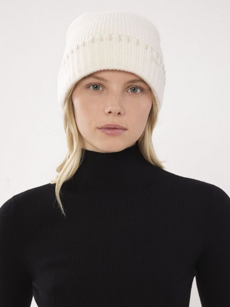 Eden White Chloe Ribbed Knit Beanie Hats | CHE-SR14473