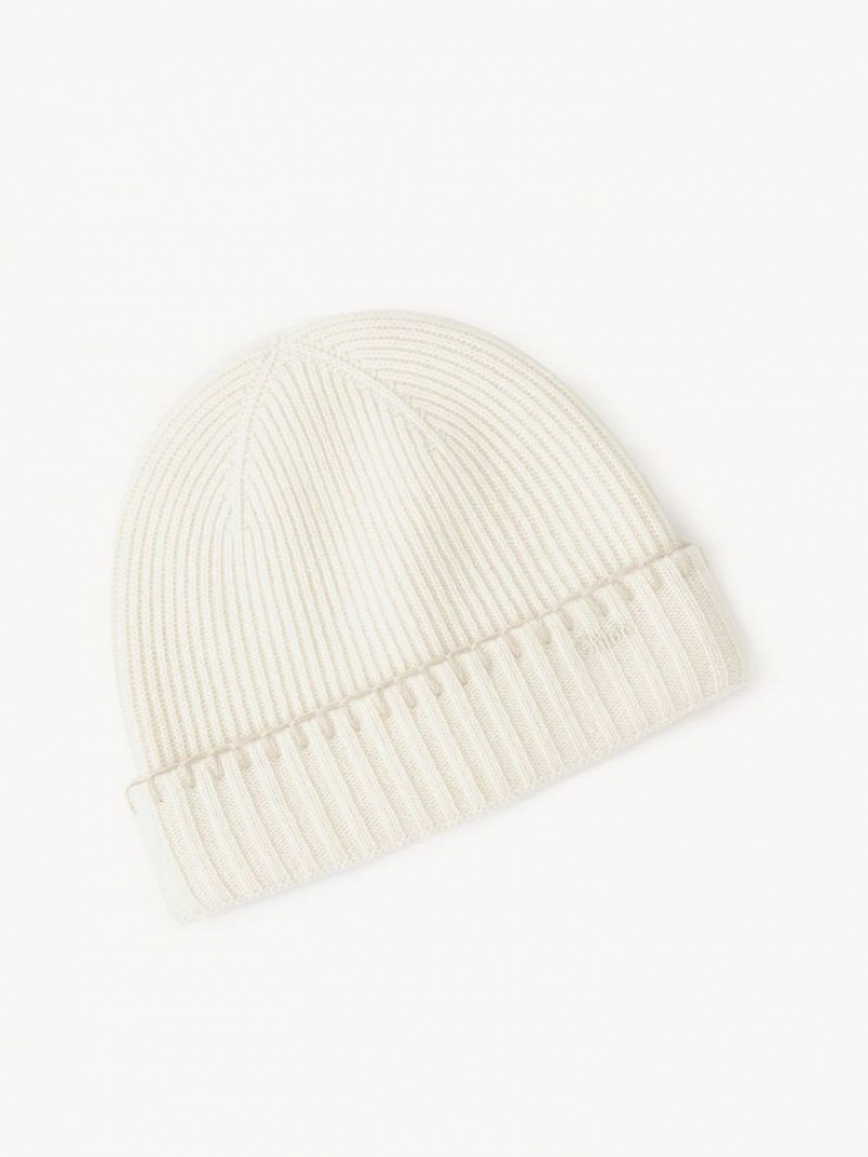 Eden White Chloe Ribbed Knit Beanie Hats | CHE-SR14473