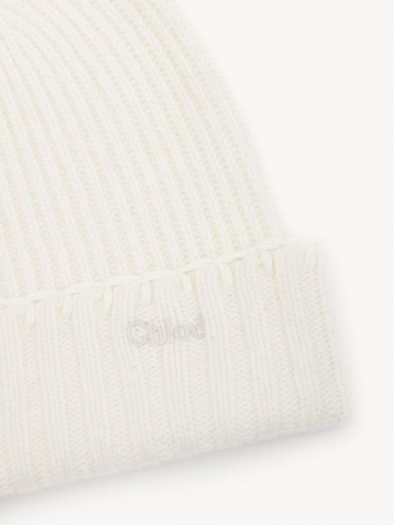 Eden White Chloe Ribbed Knit Beanie Hats | CHE-SR14486