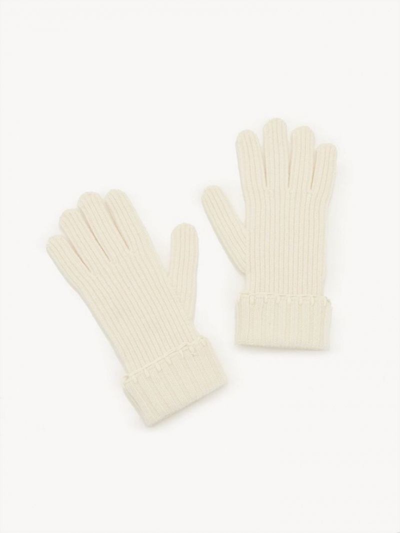 Eden White Chloe Ribbed Knit Gloves | CHE-SR14480