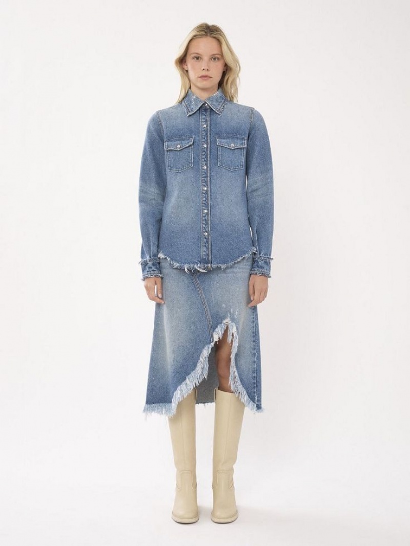 FOGGY BLUE Chloe Classic Denim Shirts | CHE-SR13917