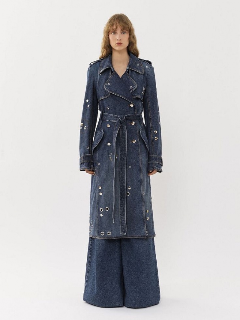 Faded Denim Chloe Embellished Trench Coats | CHE-SR13792