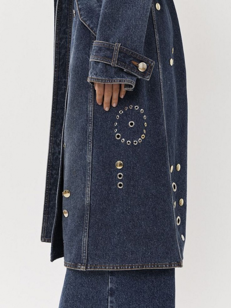 Faded Denim Chloe Embellished Trench Coats | CHE-SR13792