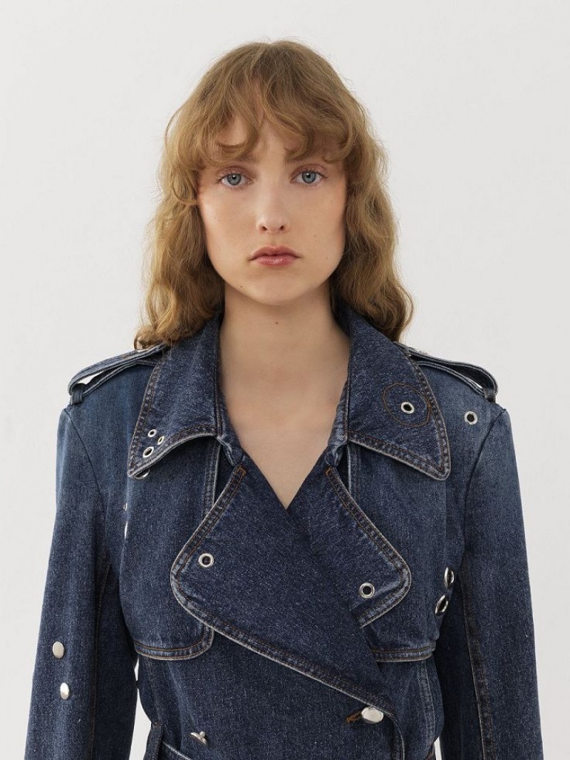 Faded Denim Chloe Embellished Trench Coats | CHE-SR13792