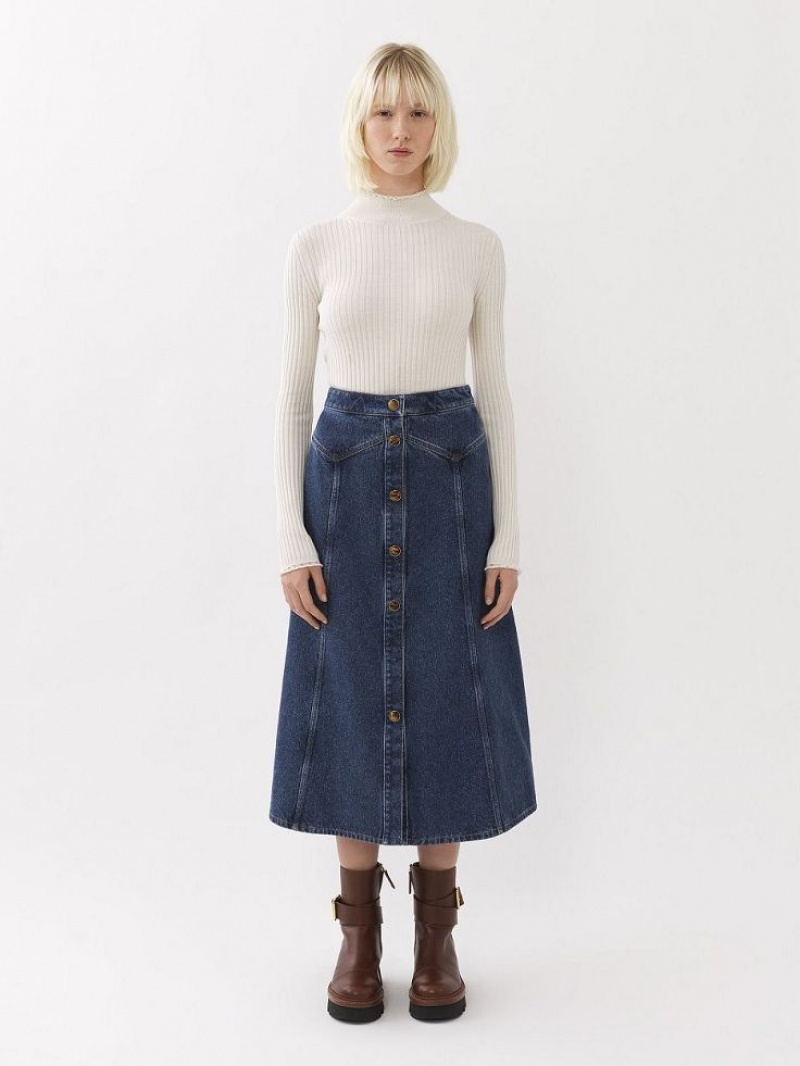 Faded Denim Chloe Flared Mid-length Skirts | CHE-SR14085