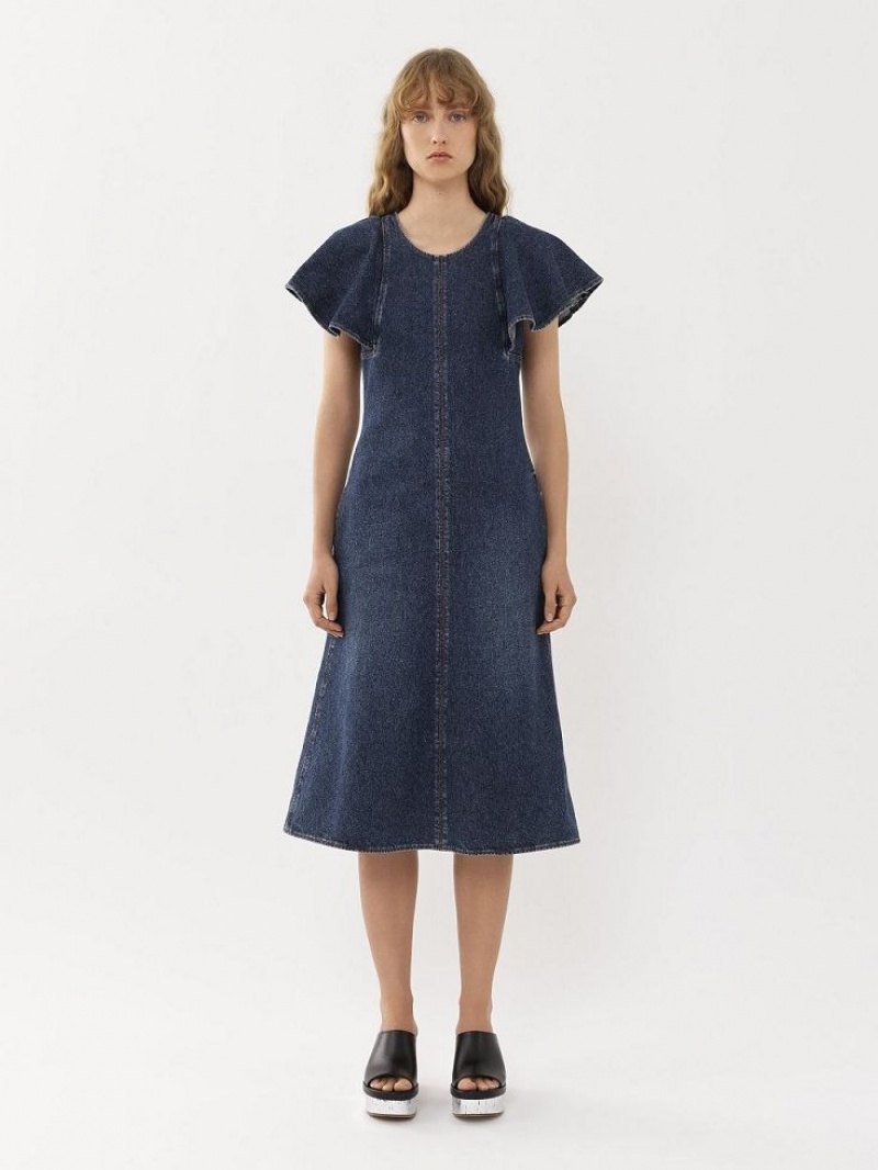 Faded Denim Chloe Wing-sleeve Dresses | CHE-SR13835