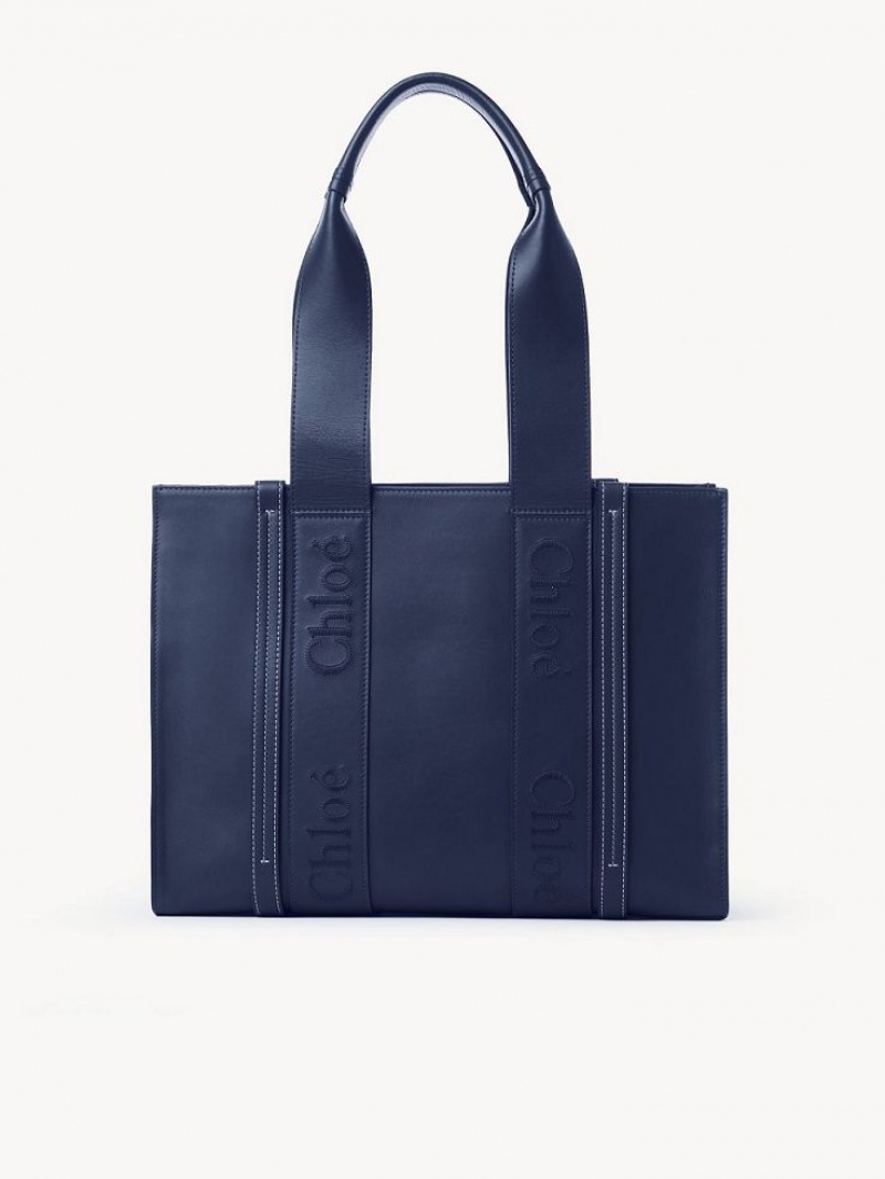 Night Blue Chloe Medium Woody Tote Bags | CHE-SR13395