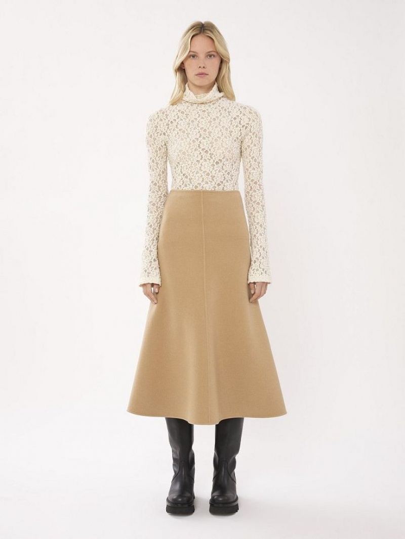 Pearl Beige Chloe Flared Midi Skirts | CHE-SR14093