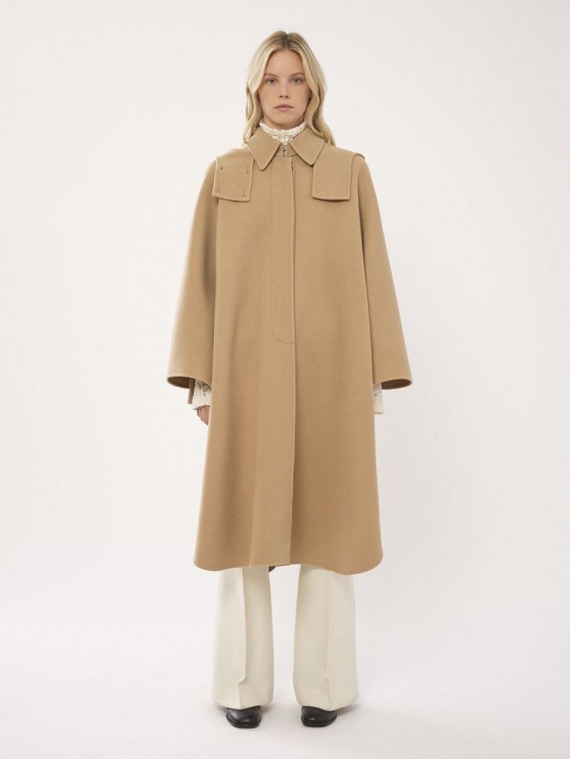 Pearl Beige Chloe Hooded Cape Coats | CHE-SR13821