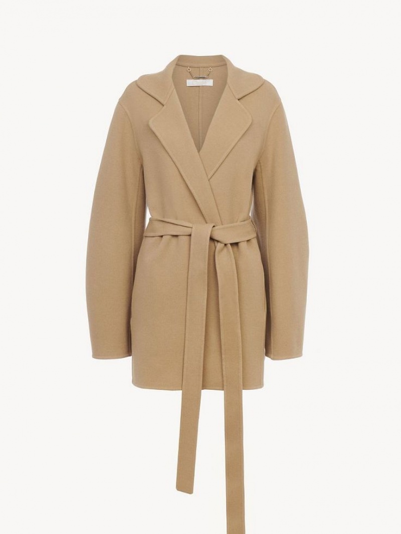 Pearl Beige Chloe Short Belted Coats | CHE-SR13824