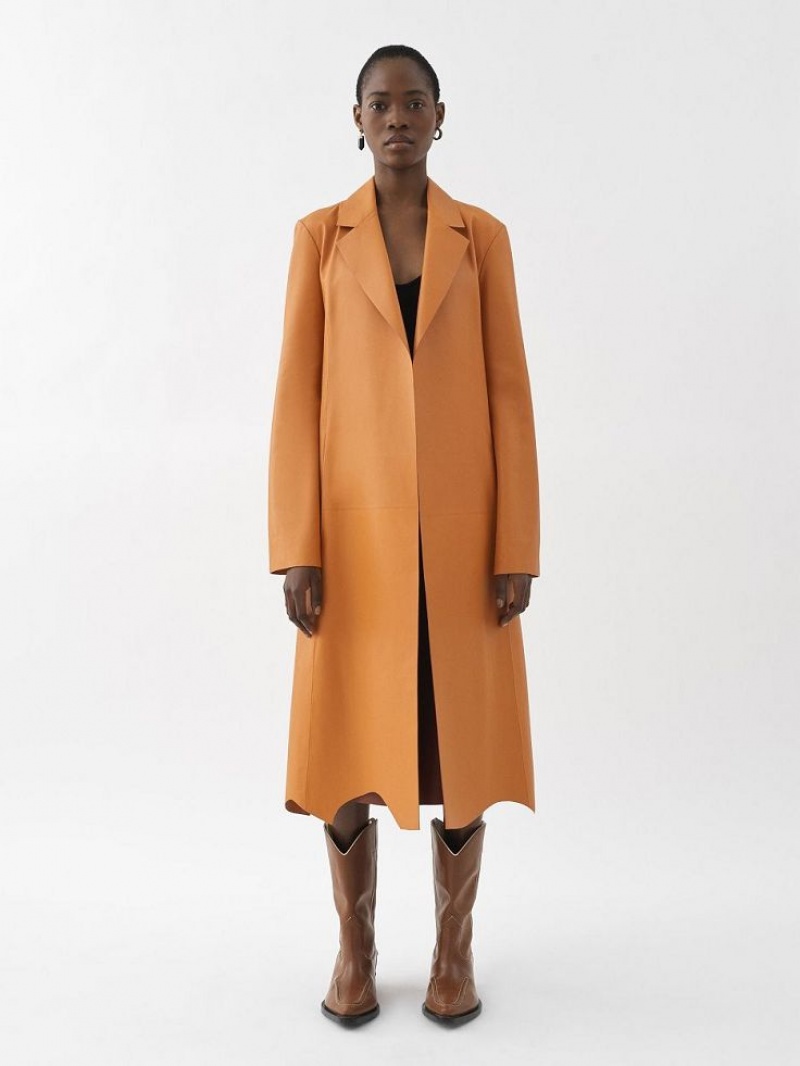 SUNSET ORANGE Chloe Generous Wrap Coat Leather | CHE-SR14100