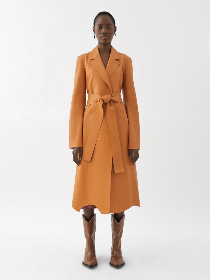 SUNSET ORANGE Chloe Generous Wrap Coat Leather | CHE-SR14100