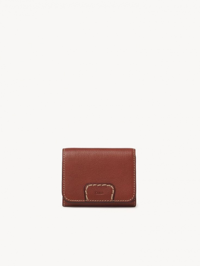 Sepia Brown Chloe Edith Small Tri-fold Compact Wallets | CHE-SR14278