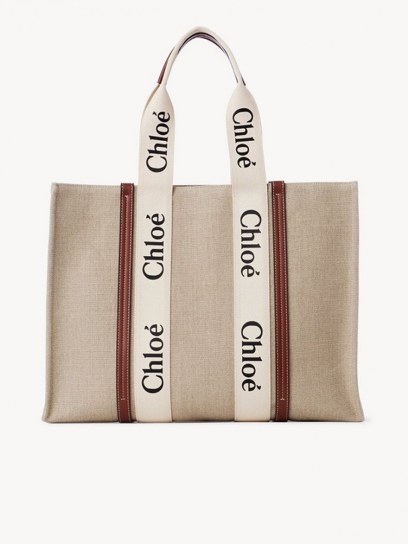 WHITE - BROWN 1 Chloe Large Woody Tote Bags | CHE-SR13321