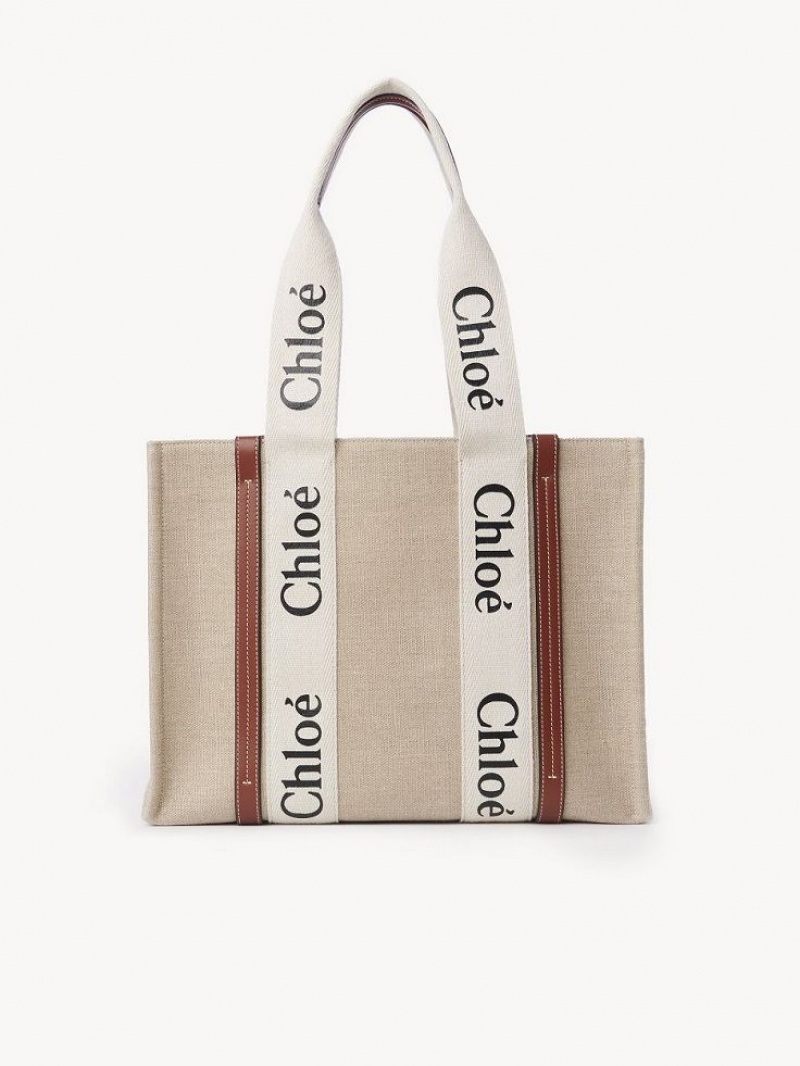 WHITE - BROWN 1 Chloe Medium Woody Tote Bags | CHE-SR13397