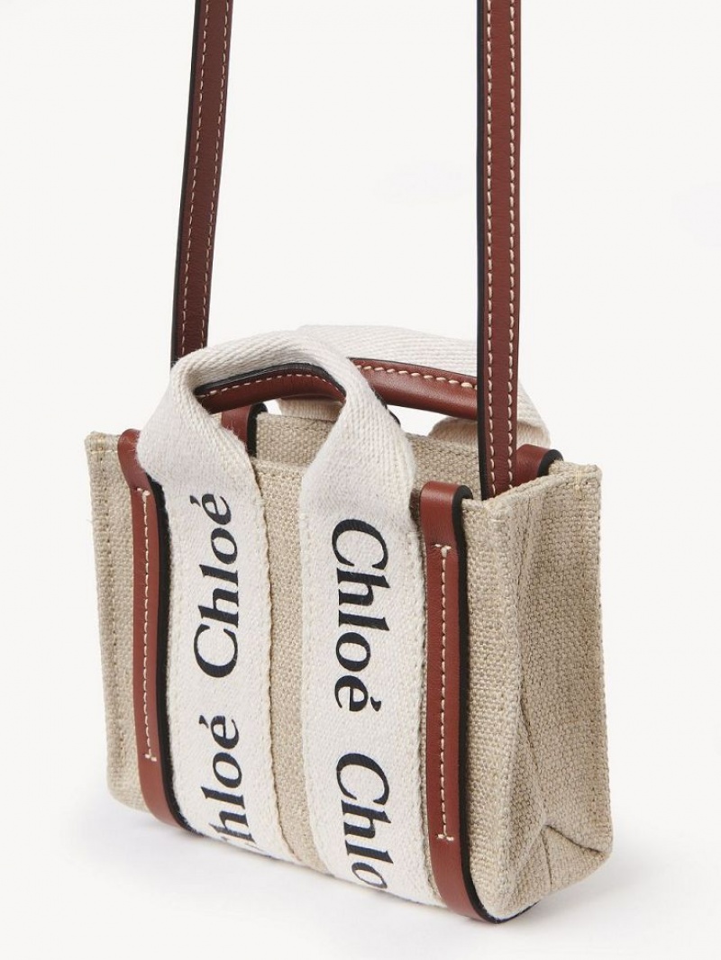 WHITE - BROWN 1 Chloe Woody Nano Tote Mini Bags | CHE-SR13692