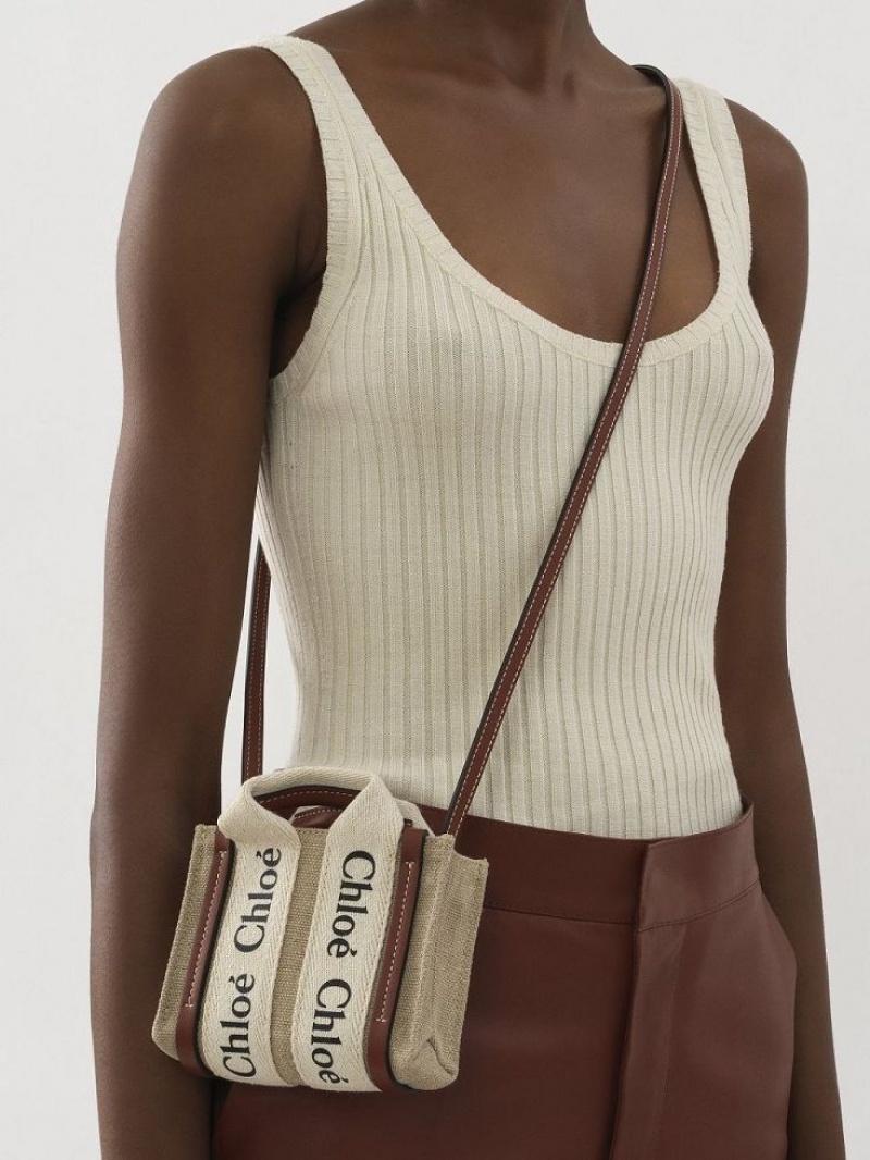 WHITE - BROWN 1 Chloe Woody Nano Tote Mini Bags | CHE-SR13692