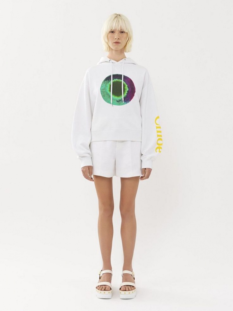 WHITE - GREEN 1 Chloe Printed Hooded Sweaters | CHE-SR13869