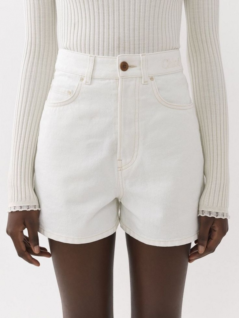 White Chloe Dukuno Denim Shorts | CHE-SR13978