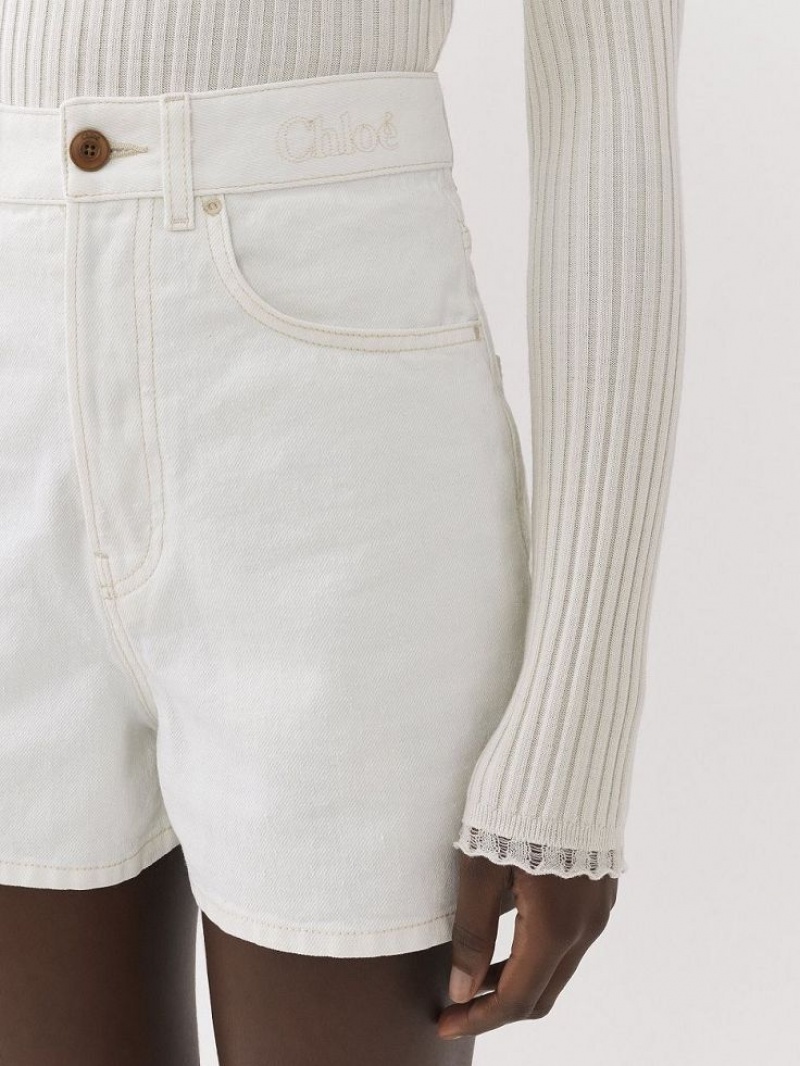 White Chloe Dukuno Denim Shorts | CHE-SR13978