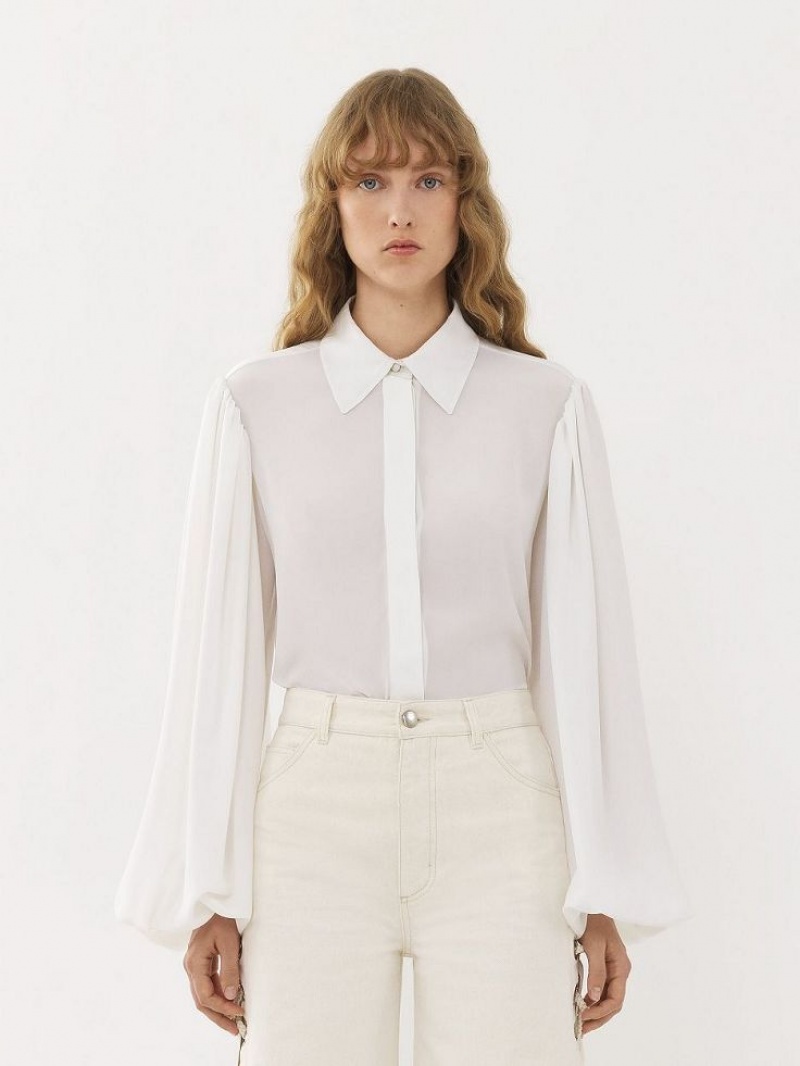 White Chloe Gathered-sleeve Blouses | CHE-SR13915