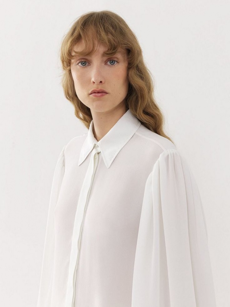 White Chloe Gathered-sleeve Blouses | CHE-SR13915