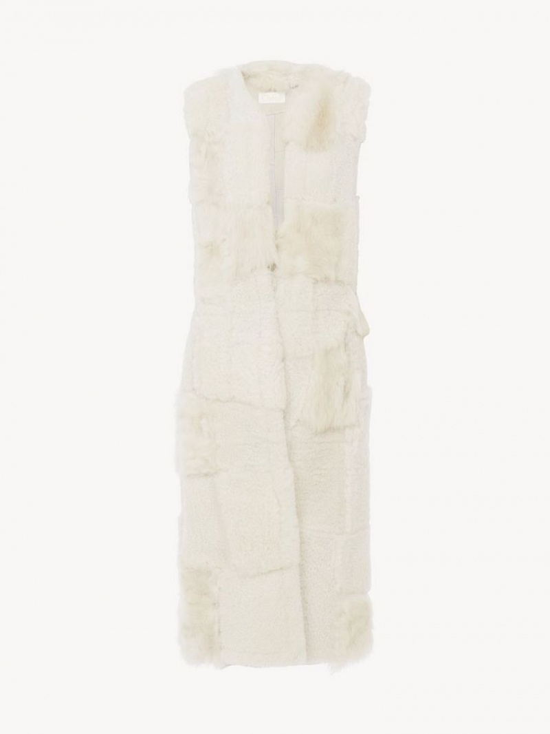 White Chloe Long Gilet Jackets | CHE-SR13825