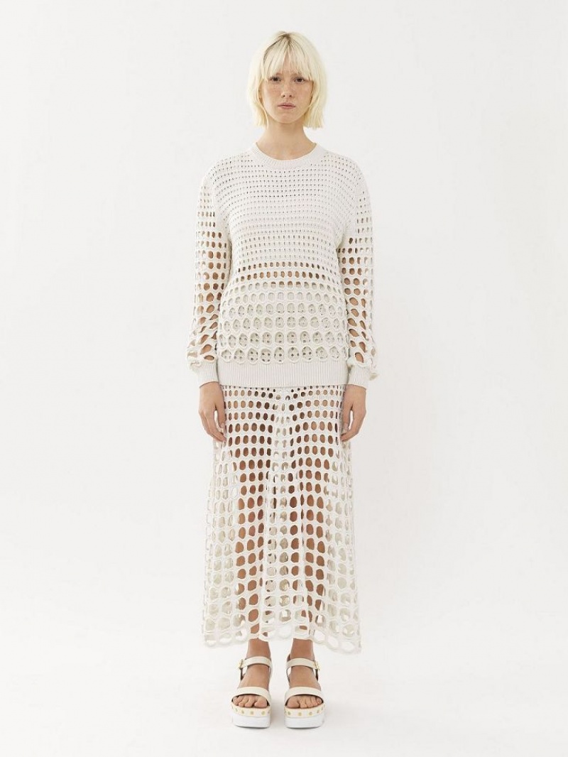 White Chloe Maxi Flared Knitwear | CHE-SR13930