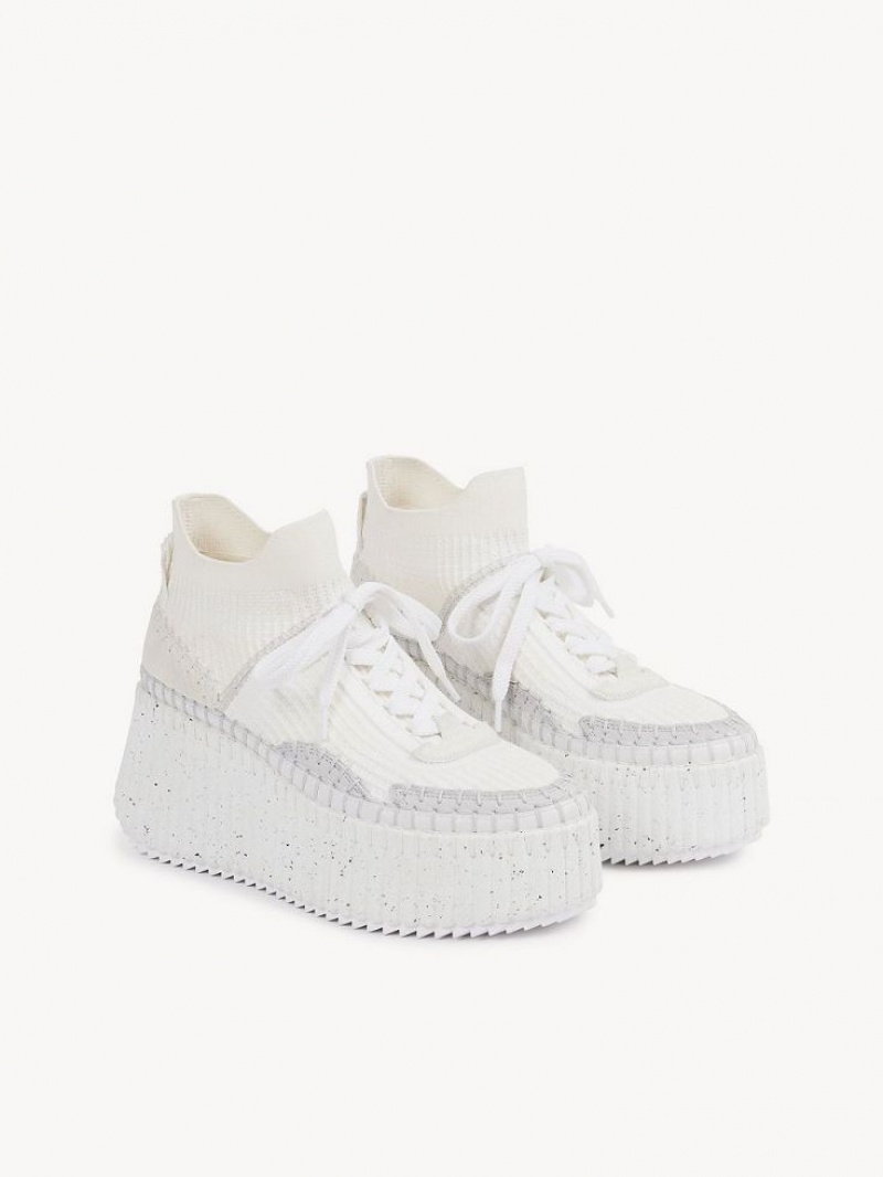 White Chloe Nama Wedge Sneakers | CHE-SR14188