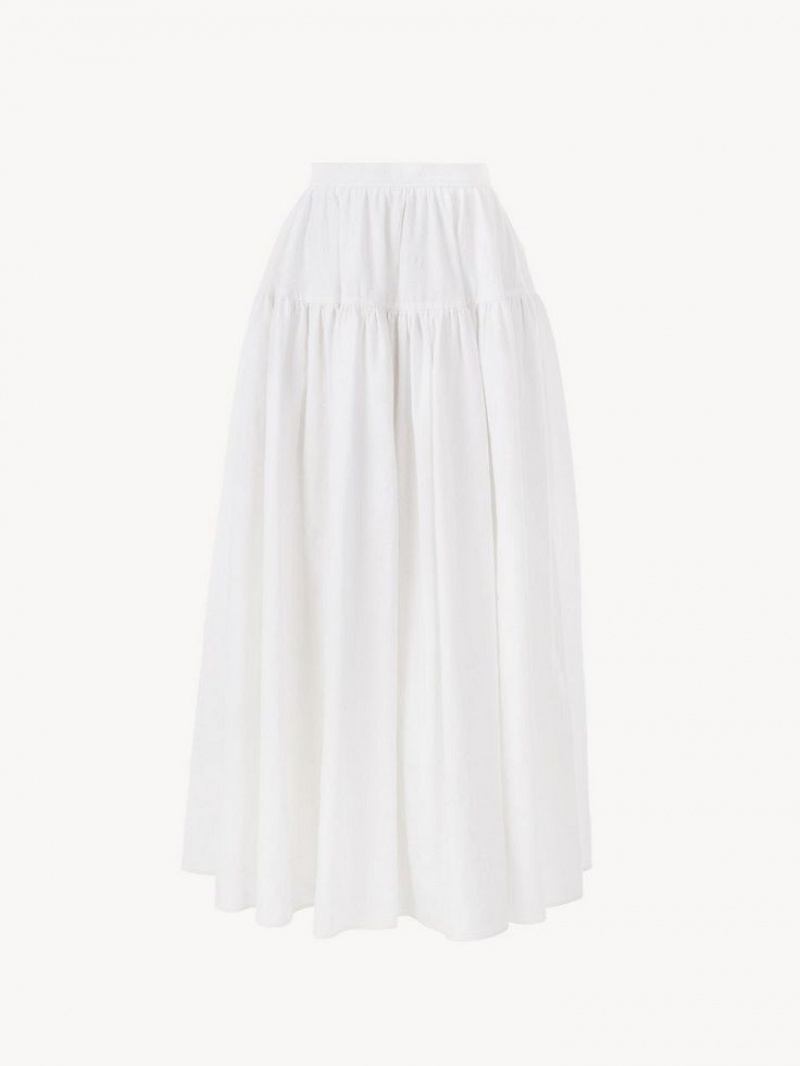 White Chloe Tiered Maxi Skirts | CHE-SR14078