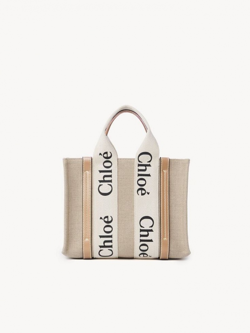 White - Beige 1 Chloe Small Woody Tote Bags | CHE-SR13373