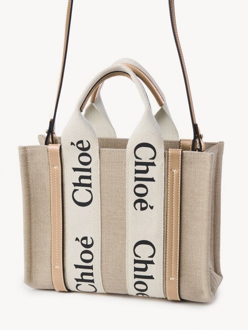 White - Beige 1 Chloe Small Woody Tote Bags | CHE-SR13373