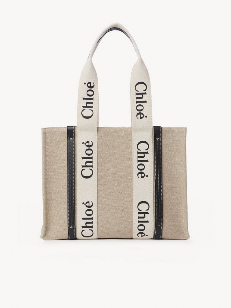 White - Blue 1 Chloe Medium Woody Tote Bags | CHE-SR13356