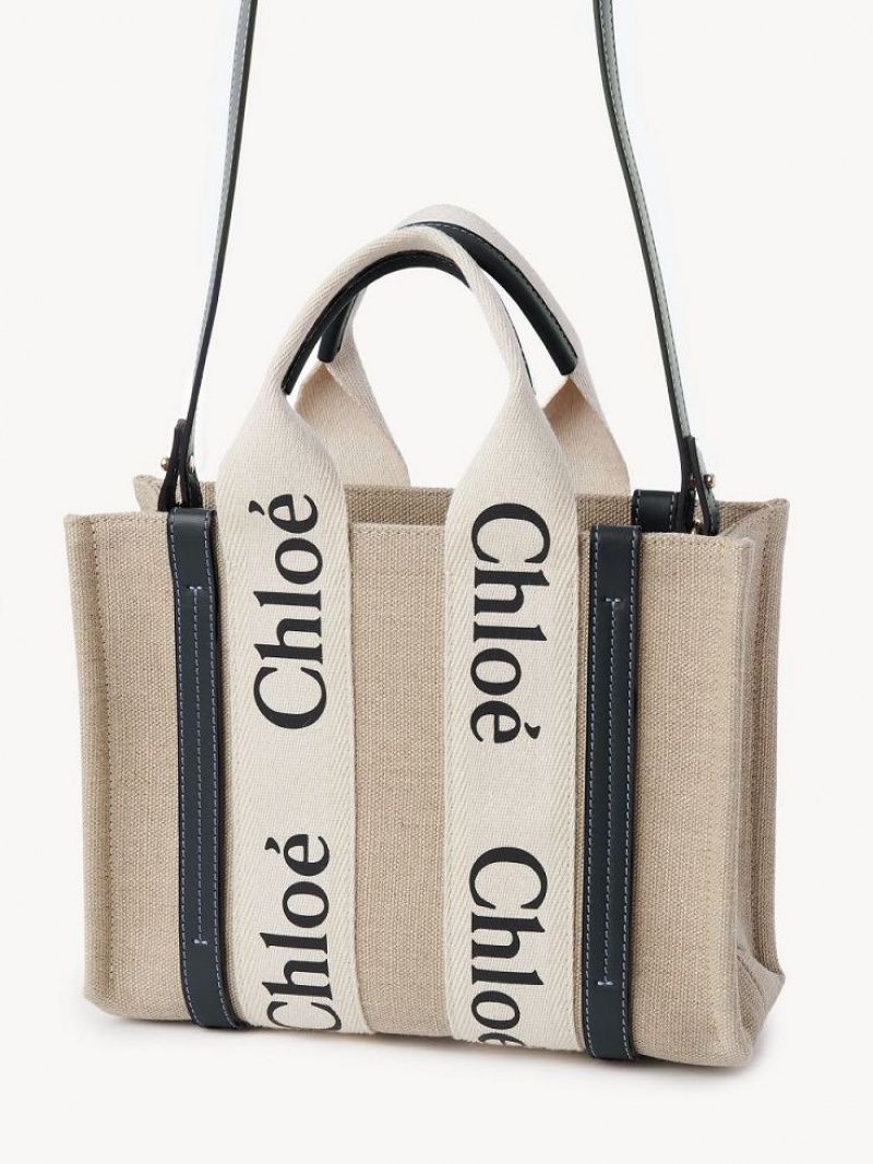 White - Blue 1 Chloe Small Woody Tote Bags | CHE-SR13366